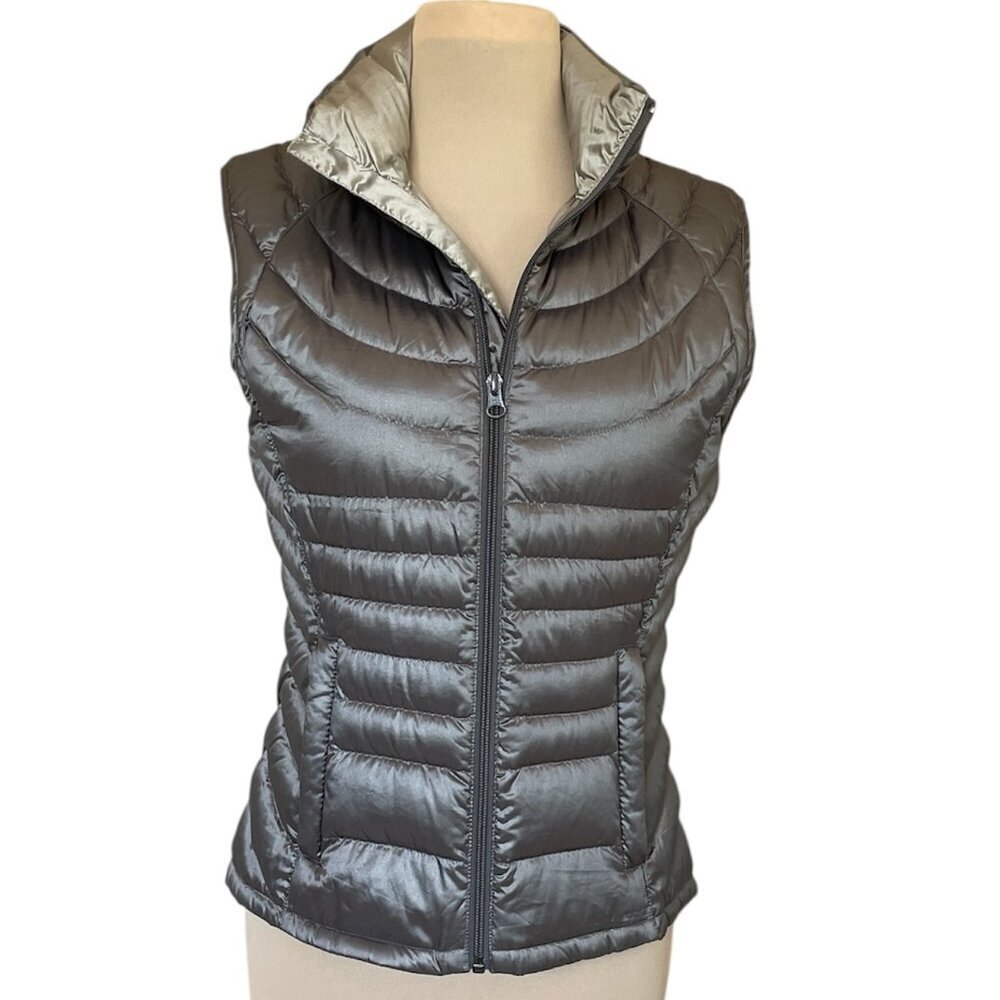 Bernardo Women's Goose Down Vest Gray/Silver Puffer Full Zip Up Packable, Size S